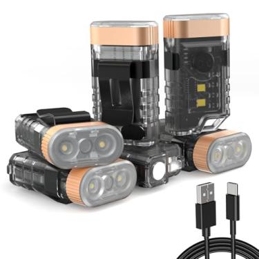 Imagem de Lanterna LED pequena e poderosa EDC com luz branca quente vermelha, brilhante 1500LM USB C recarregável com 9 modos, mini chaveiro de bolso com clipe, IP5 à prova d'água, luz preta UV 365 nm, ímã de