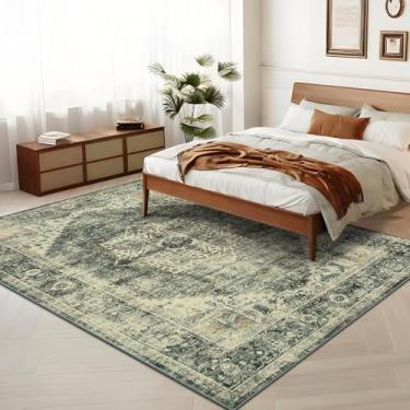 Imagem de Tapete de área lavável à máquina, tapete medalhão envelhecido vintage com suporte TPR antiderrapante, tapete macio de baixa pilha fina, dobrável, tapete impresso com detalhes internos para sala de