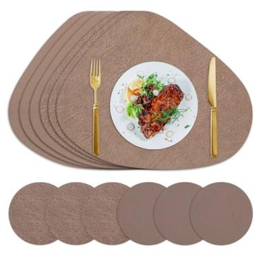 Imagem de Lussenwert Jogo americano de couro sintético, conjunto de 6 jogos americanos à prova d'água, frente e verso, resistentes ao calor, limpáveis, com porta-copos, tapetes de mesa de jantar antiderrapantes