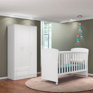 Imagem de Mini Cama E Guarda Roupa Infantil 3 Portas Brilhar Branco