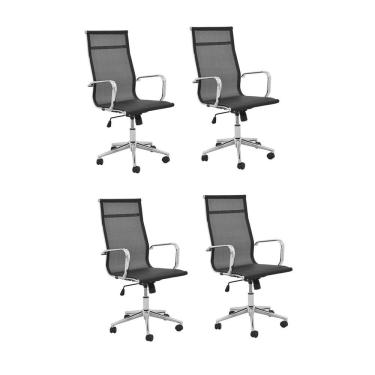 Imagem de Kit 4 Cadeiras De Escritório Presidente Giratória Office Sevilha Tela Rivatti Preto