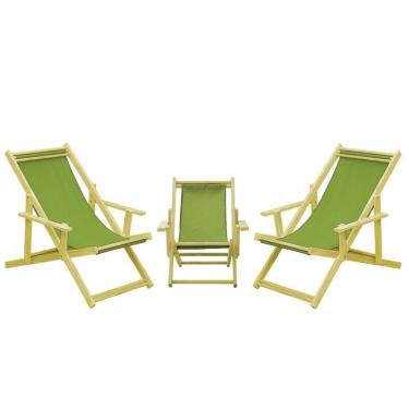 Imagem de Kit 3 Espreguiçadeiras 2 Adulto E 1 Infantil-verde