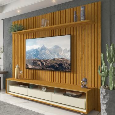 Imagem de Rack Com Painel Para Tv Até 85 Polegadas 3 Gavetas Com Rodízios Requinte/nobre Clean Naturale/off White