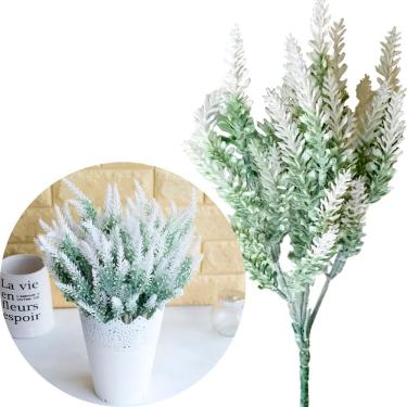 Imagem de 4 Ramos Planta Lavanda Branca Artificial Com 35 Folhas 40cm