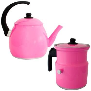 Imagem de Kit Chaleira E Leiteira Gulê Alumínio 2 Peças Rosa