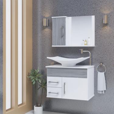 Imagem de Conjunto Gabinete Inferior E Superior Banheiro 2 Gavetas 1 Porta Turin - Cinza Rovere - Cinza