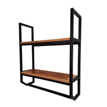 Imagem de Prateleira Com Porta Toalha Para Lavabo Estilo Industrial Com Prateleiras Em Eucalipto