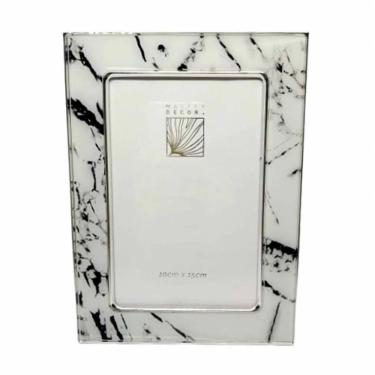 Imagem de Porta Retrato Marmorizado Master Decor 10x15 Cm Branco