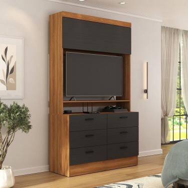 Imagem de Cômoda Para Quarto Para Tv Até 42 Polegadas Viena 1 Porta 6 Gavetas Yescasa Nogal-grafite