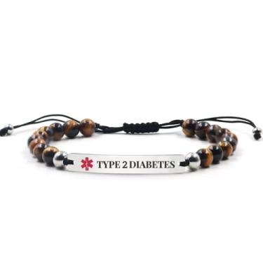 Imagem de RENYILIN Pulseira de identificação de alerta médico, contas naturais de olho de tigre, design curvo, ajustável, One Size, Cordão, Sem Pedra Preciosa