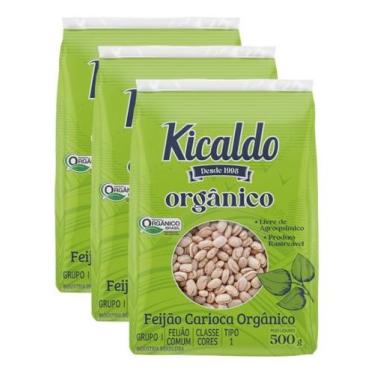 Imagem de KIT Com 3 FEIJÃO ORGANICO Kicaldo Tipo 1 Classe Cores 500g
