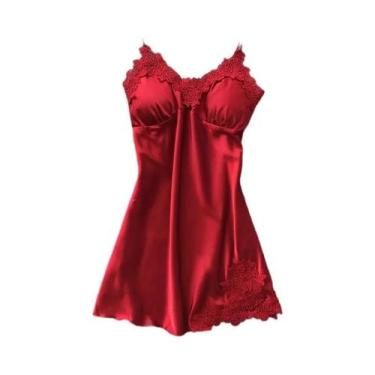 Imagem de Camisola Sexy de Seda Halter Feminina - Pijamas de Cetim para Primaver
