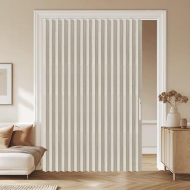 Imagem de AJAZZ Cortinas de porta sanfonadas 100% blackout para quarto, conjuntos de cortina de porta incluídos trilhos (1 pacote, 72L x 79 C, branco creme)