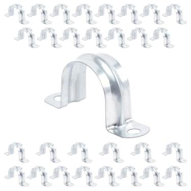 Imagem de JDHGSHL Alça rígida reforçada de 3/10.2 cm, gancho de grampo de cabo de suporte em U de 2 furos, clipe de tubo de tensão revestido de zinco, braçadeiras de correia de conduítes para fixação de tubos
