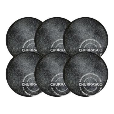 Imagem de Conjunto 6 Pratos Rasos de Churrasco Carbon 25cm Porcelana Tramontina