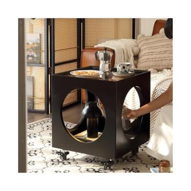 Imagem de Mesa De Cabeceira Estreita De Madeira Maciça Com Rodas Universais Para Sofá De Quarto, Dormitório E Espaços Pequenos(Black)