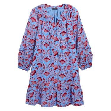 Imagem de vineyard vines Túnica feminina Jeleeza de algodão voile com babados, Azul serenidade/vermelho farol, GG