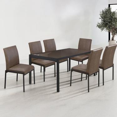 Imagem de Conjunto Sala de Jantar com 6 Cadeiras Atenas Preto Fosco / Marrom / Café Metalizado