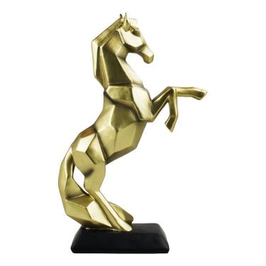 Imagem de Enfeite Luxo Rack Sala Cavalo Dourado Geométrico - 33.5cm
