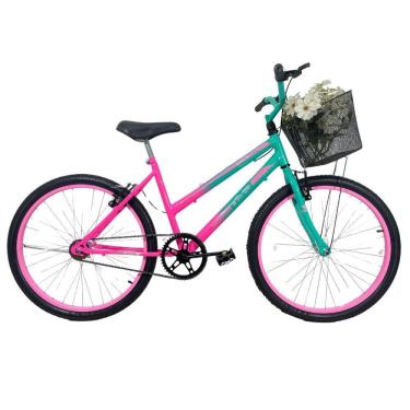 Imagem de Bicicleta Infantil Aro 24 Cesta Feminina Verde Anis / Rosa