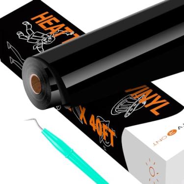 Imagem de HTVRONT Vinil De Transferência Térmica Htv Preto - 12" X 40 Pés Para Passar A Ferro Cricut E Outras Máquinas Corte, Camisetas Com Design Fácil Usar