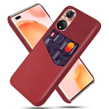 Imagem de Capa para Honor 50 SE,Anti-deslizamento,Proteção contra quedas de 360°,Resistência à impressão digital,Tela e caso de couro PU com 1 slot de cartão atrás-Red