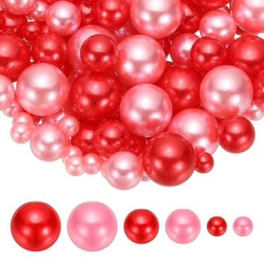 Imagem de PATIKIL Contas de pérolas falsas de 8/14/20 mm, 150 peças, enchimento de vaso, contas redondas para festa, aniversário, casamento, decoração de mesa, caixa de presente, vermelho/rosa