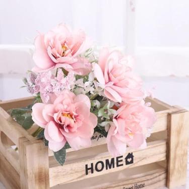 Imagem de Buquê de luxo de flores artificiais de orquídea de seda para arranjo de flores falsas rosa, decoração para casa, casamento, sala de estar (rosa claro)