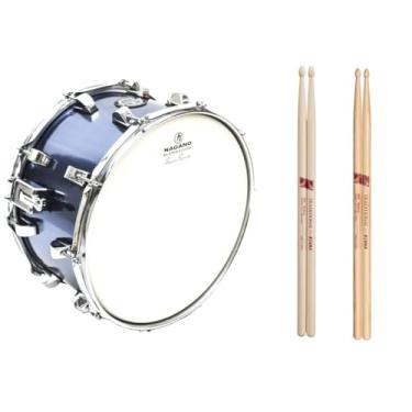 Imagem de Kit Caixa 14X8 aro 1.5 pele porosa big beat BLR blue racing Nagano baquetas 5a 7a Tama