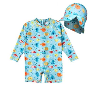 Imagem de Macaquinho Praia Infantil com Boné Proteção UV 50+ Estampas Tip Top