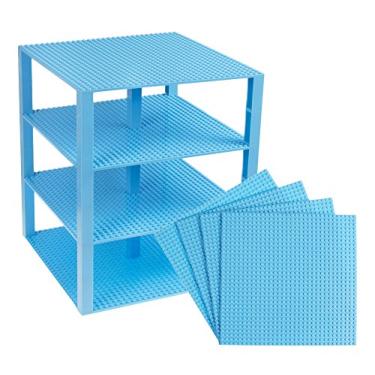 Imagem de Strictly Briks Large Classic Stackable Baseplates, Building Bricks for Towers, Shelves, and More, 100% Compatible with All Major Brands, Sky Blue, 4 Base Plates & 30 Stackers, 10x10 Inches