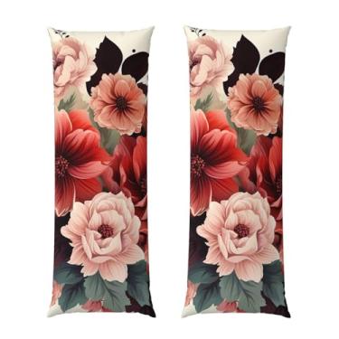 Imagem de Capa de travesseiro corporal com zíper oculto, fronha longa de microfibra macia e respirável para travesseiro corporal, capas de travesseiro de flores vermelhas e rosa pálido para dormir, presente de