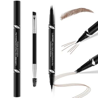 Imagem de Lápis de sobrancelha impermeável de ponta dupla 2 em 1 com caneta microblading de 4 pontas e lápis de sobrancelha ultra-preciso, pincel, maquiagem para aparência natural - marrom macio