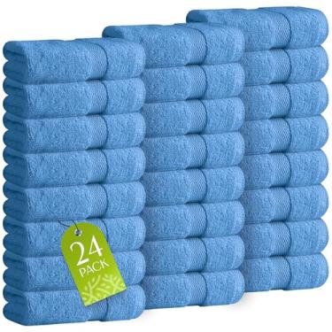 Imagem de White Classic Wealuxe Toalhas de banho azuis claras para corpo e rosto, panos de lavagem de algodão a granel pacote com 24, roupas de lavagem de dedo de spa de flanela 30 x 30 cm, toalhas de ginástica