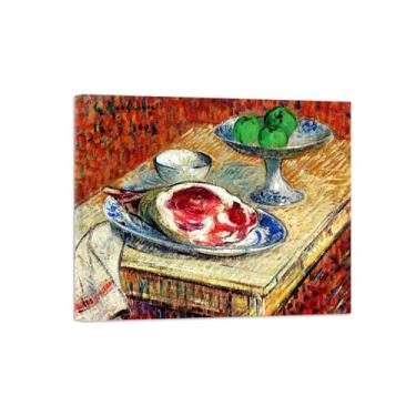 Imagem de Natureza Morta Quadro Parede em Tela-Famosas Pinturas para Sala de Jantar-Perna de cordeiro-Decoração Cozinha Vintage 20x25cm Tela Embrulhada