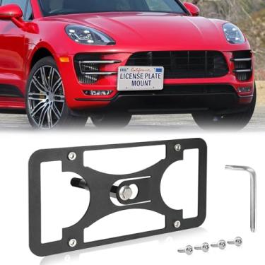 Imagem de Moldura frontal sem furadeira compatível com Porsche Macan Turbo | 2015-2018 Suporte de gancho de reboque para placa de carro antifurto Capas de etiqueta de carro à prova de ferrugem, acessórios de