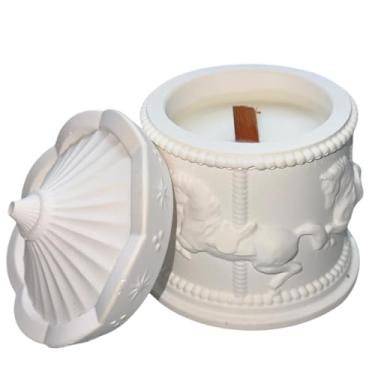 Imagem de Generic Castiçal de cerâmica branca moderna com vela perfumada de baunilha, pavio de madeira natural, em forma de coração, recipiente decorativo reutilizável (carrossel)