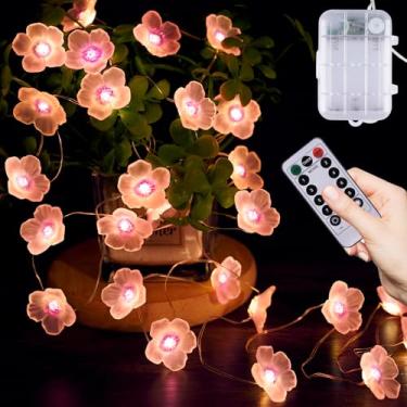 Imagem de OMIKA Luzes de corda operadas por bateria internas, luzes de quarto de flor de cerejeira de 5 metros, luz de flor branca quente decorativa para quarto, penteadeira, dormitório, festa, Páscoa, menina
