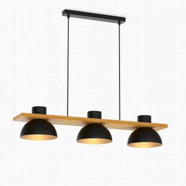 Imagem de Pendente Triplo Moderno Em Madeira E Metal Preto 90Cm