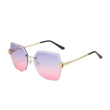 Imagem de HCPIHF Óculos de sol sem aro com lentes degradê e armação de metal para mulheres, proteção UV400 (roxo e rosa)