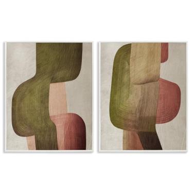 Imagem de Stupell Industries Conjunto de arte giclée emoldurado em branco com curvaturas de pincel de metal, 2 peças, 1x, 20 x 16