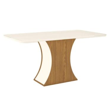 Imagem de Mesa de Jantar Luiza 160 cm Canto Arredondado com Vidro Nature Off White - Henn