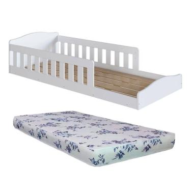 Imagem de Cama Com Colchão Solteiro Ortobom Montessoriana Infantil Proteção Lateral Branco Completa Móveis Branco