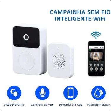 Imagem de Campainha Wi-Fi Branca com Áudio e Câmera para Controle Residencial - 
