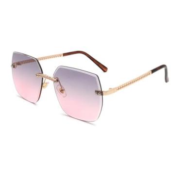 Imagem de HCPIHF Óculos vintage femininos grandes, sem aro, luxuosos, sem armação, UV400 (cinza-rosa)