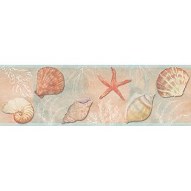 Imagem de Grace & Gardenia GB10021g8 Seashells Peel and Stick Wallpaper Border 8in Height x 15ft Light Green Pink Orange Designs