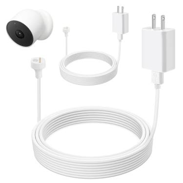 Imagem de Pacote com 2 cabos de alimentação para Google Nest Cam externa ou interna, bateria (2ª geração) Cabo de carregamento à prova de intempéries de 16 pés/5 m com adaptador para câmera Nest (bateria), cabo