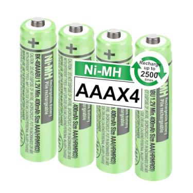 Imagem de OSIM Pacote com 4 pilhas recarregáveis BK-40AAABU Ni-MH AAA 400 mAh AAA Ni-MH 1,2 V para telefones sem fio Panasonic, controles remotos, eletrônicos