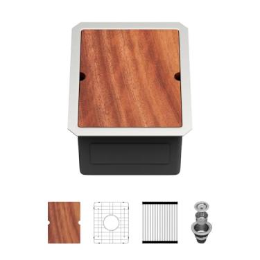 Imagem de Pia de barra de 30,5 cm – Pia de cozinha Beslend 30,5 x 38,5 cm, pias pequenas de aço inoxidável, pias de bar molhado, estação de trabalho, tigela única de calibre 16 sob o balcão, 23 cm de altura