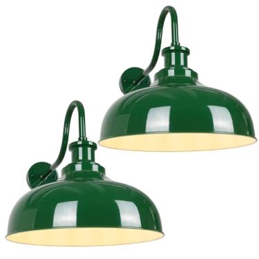 Imagem de Diyel Luzes de celeiro pescoço de ganso ao ar livre, arandelas de parede rústicas de 40,6 cm, luminária de montagem na parede externa de fazenda, lanterna de parede verde industrial para varanda